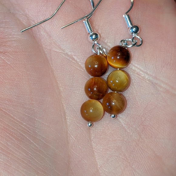 Tigers eye sterling silver 925 stamped earrings - Picture 2 of 3